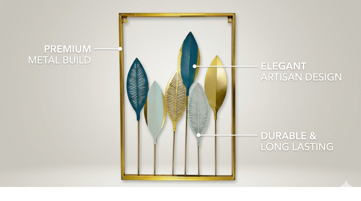 Modern Metal Leaf Wall Decor Frame – Premium Golden Wall Art (23.5 x 16 Inches) - Image 5