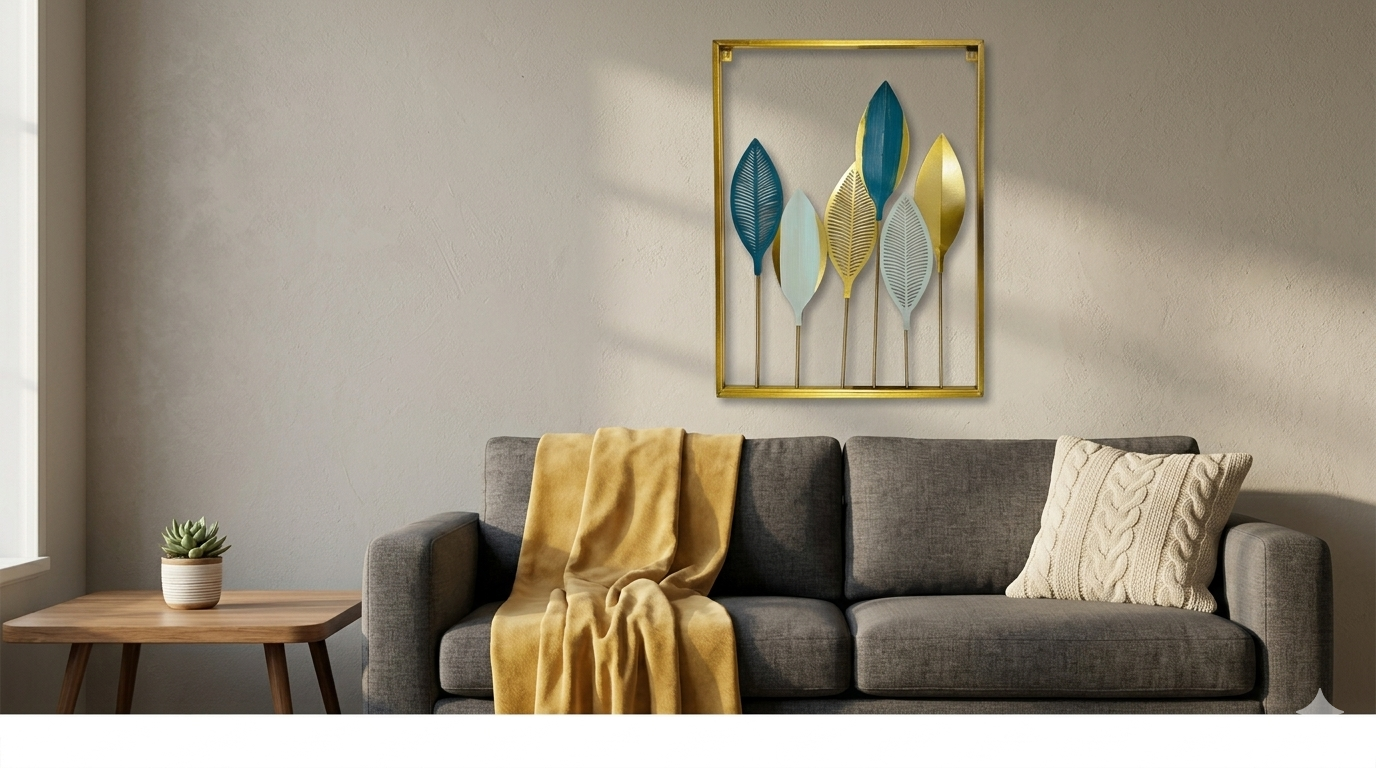 Modern Metal Leaf Wall Decor Frame – Premium Golden Wall Art (23.5 x 16 Inches) - Image 4