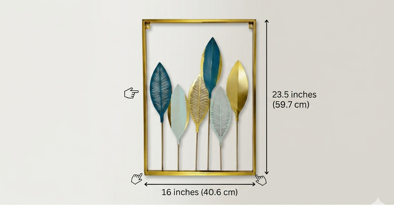 Modern Metal Leaf Wall Decor Frame – Premium Golden Wall Art (23.5 x 16 Inches) - Image 3