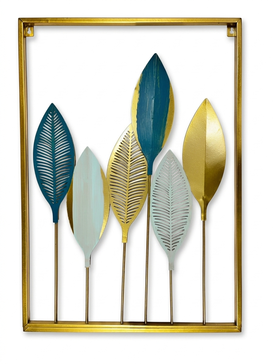 Modern Metal Leaf Wall Decor Frame – Premium Golden Wall Art (23.5 x 16 Inches)
