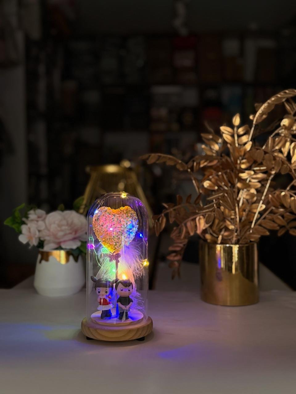 Couple Heart Glass Dome LED Lamp – Multicolor Romantic Gift - Image 3
