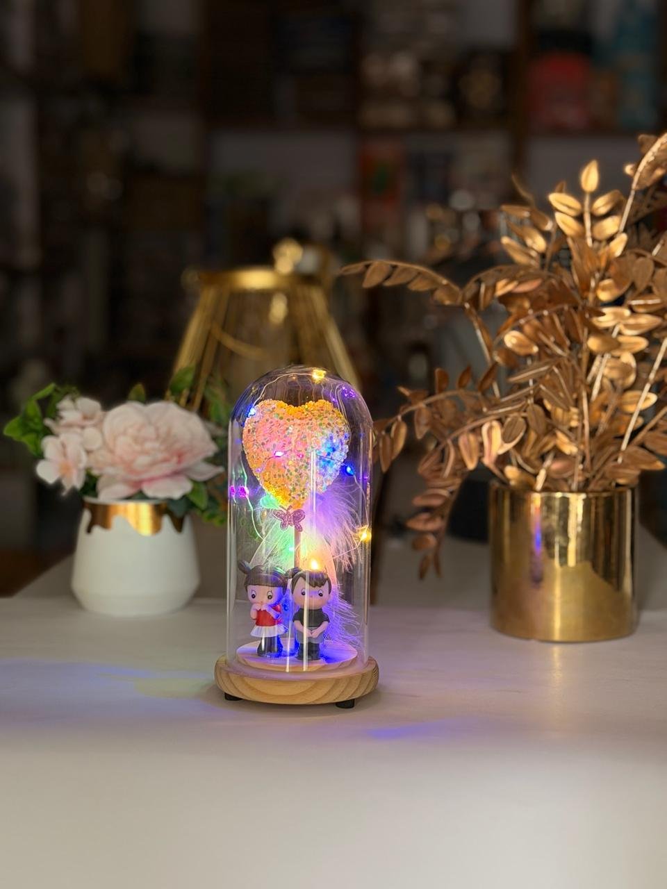 Couple Heart Glass Dome LED Lamp – Multicolor Romantic Gift