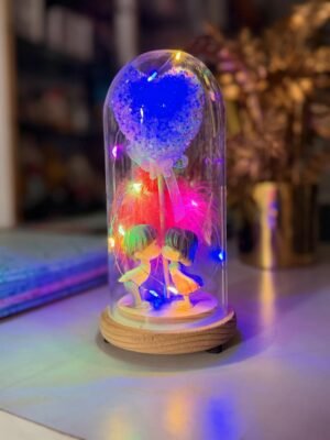 LED Heart Couple Glass Dome Lamp – Romantic Multicolor Night Light Decor