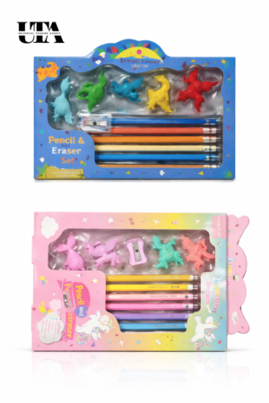 Kids Dinosaur & Unicorn Pencil and Eraser Set | Cute Cartoon School Stationery Combo | Diamond Eraser with HB Graphite Pencils | Birthday Return Gift for Kids | Writing & Drawing Kit