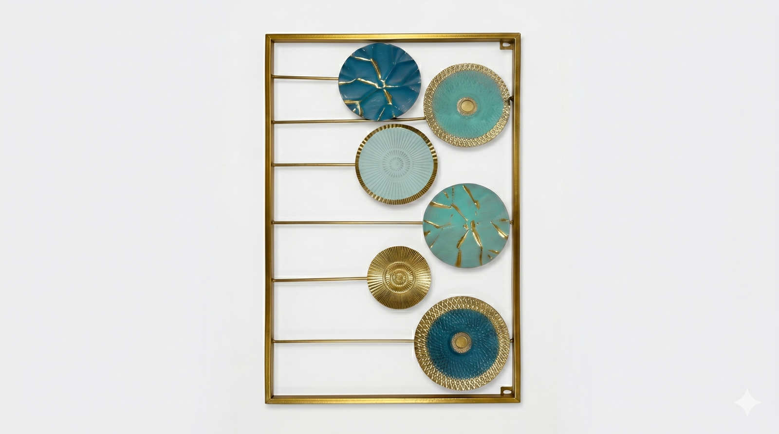 Modern Abstract Metal Wall Decor Frame – Blue & Gold Geometric Disc Wall Art – Premium Wall Hanging (23.5 x 16 Inches) - Image 3
