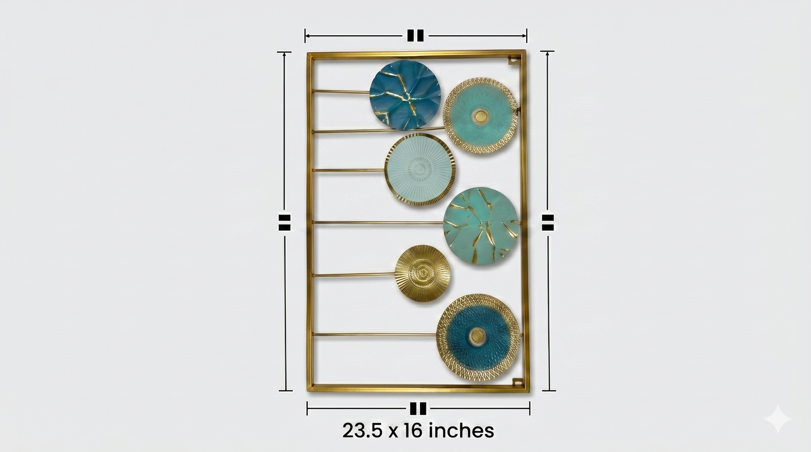 Modern Abstract Metal Wall Decor Frame – Blue & Gold Geometric Disc Wall Art – Premium Wall Hanging (23.5 x 16 Inches) - Image 2