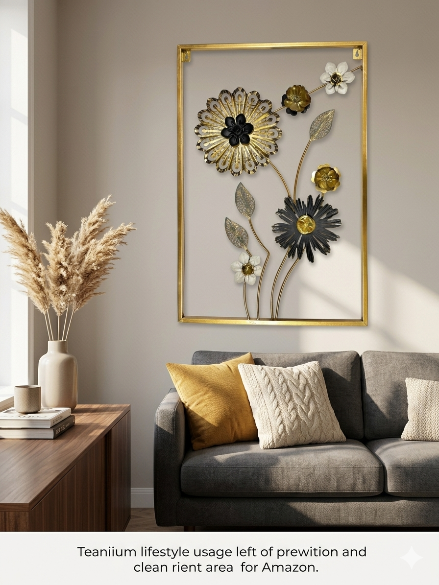 Luxury Metal Floral Wall Decor Frame – Black & Gold Premium Wall Art (23.5 x 16 Inches) - Image 4