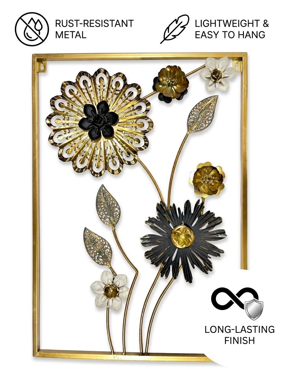 Luxury Metal Floral Wall Decor Frame – Black & Gold Premium Wall Art (23.5 x 16 Inches) - Image 5