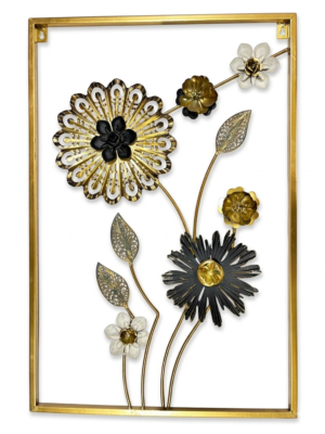 Luxury Metal Floral Wall Decor Frame – Black & Gold Premium Wall Art (23.5 x 16 Inches)