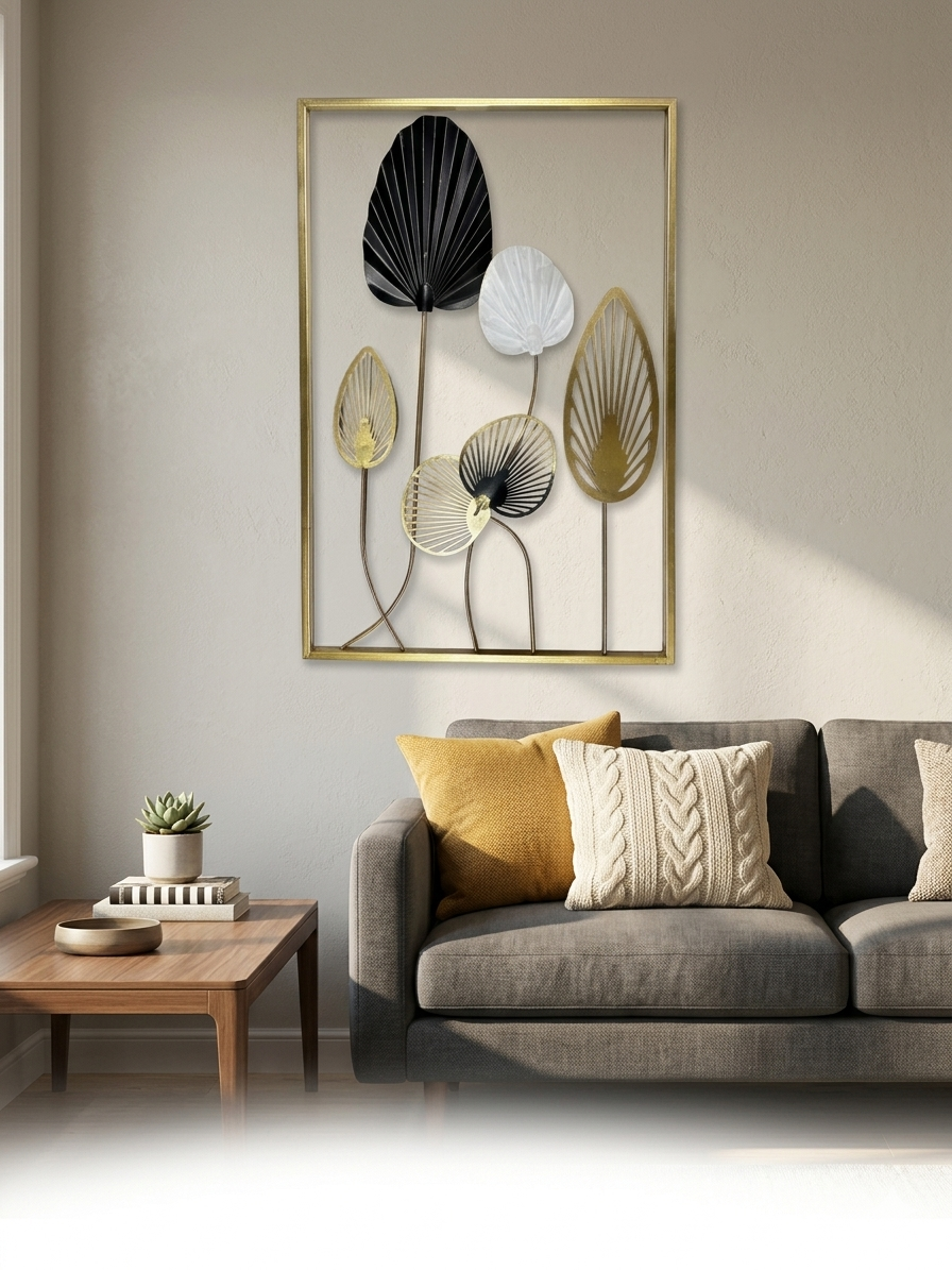 Modern Metal Leaf Wall Decor Frame – Black, Gold & White Botanical Art – Premium Rust-Resistant Wall Hanging (23.5 x 16 Inches) - Image 2