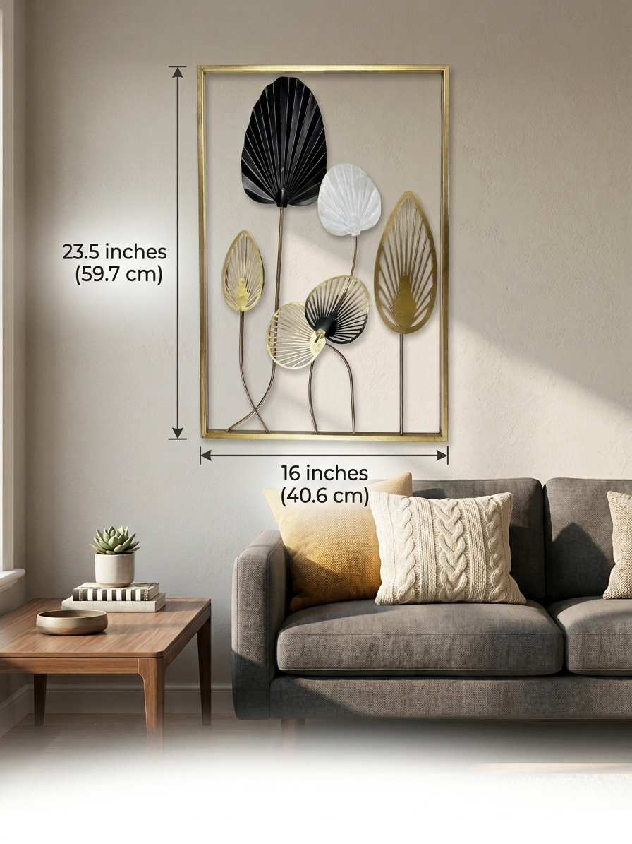 Modern Metal Leaf Wall Decor Frame – Black, Gold & White Botanical Art – Premium Rust-Resistant Wall Hanging (23.5 x 16 Inches) - Image 3