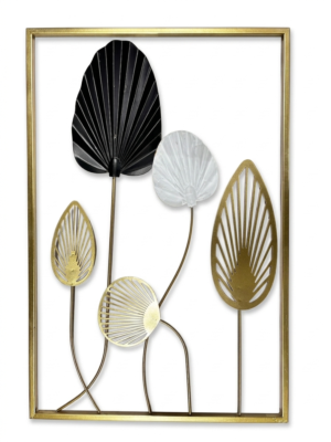 Modern Metal Leaf Wall Decor Frame – Black, Gold & White Botanical Art – Premium Rust-Resistant Wall Hanging (23.5 x 16 Inches)