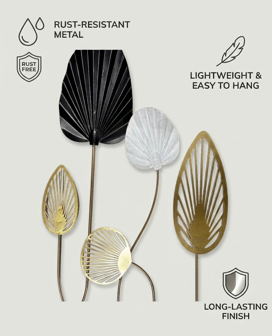 Modern Metal Leaf Wall Decor Frame – Black, Gold & White Botanical Art – Premium Rust-Resistant Wall Hanging (23.5 x 16 Inches) - Image 4