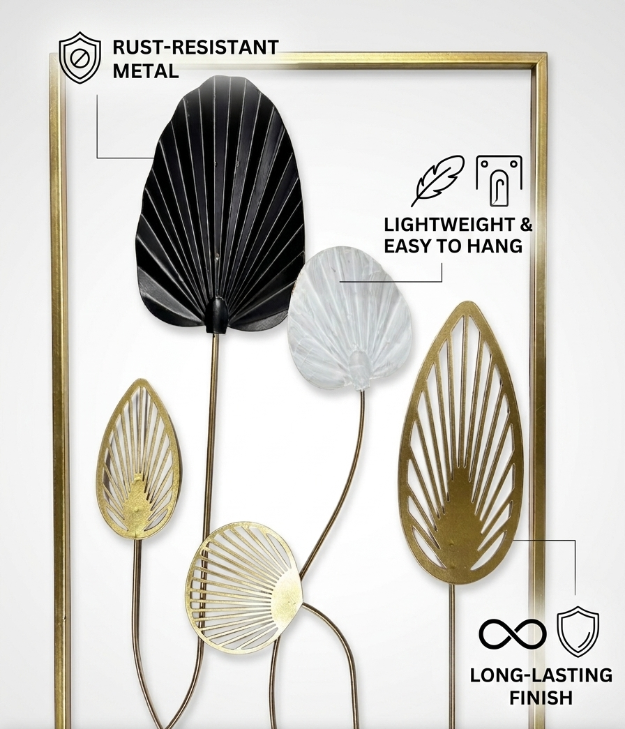 Modern Metal Leaf Wall Decor Frame – Black, Gold & White Botanical Art – Premium Rust-Resistant Wall Hanging (23.5 x 16 Inches) - Image 5
