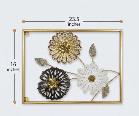 Modern Metal Floral Wall Decor Frame – Gold, Black & White Flower Wall Art – Premium Rust-Resistant Wall Hanging (23.5 x 16 Inches) - Image 2