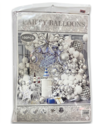 Silver & White Balloon Garland Arch Kit – 100 PCS Birthday Decoration Set with Foil & Disco Balloons